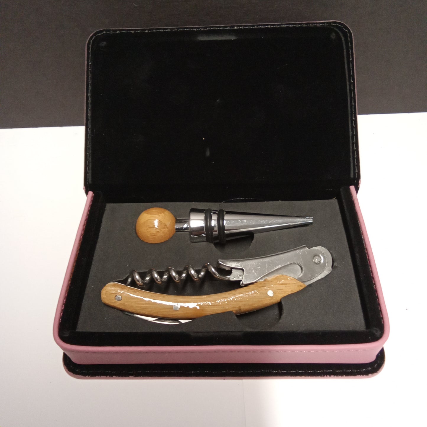 Pink Leatherette 2-Piece Wine Tool Set