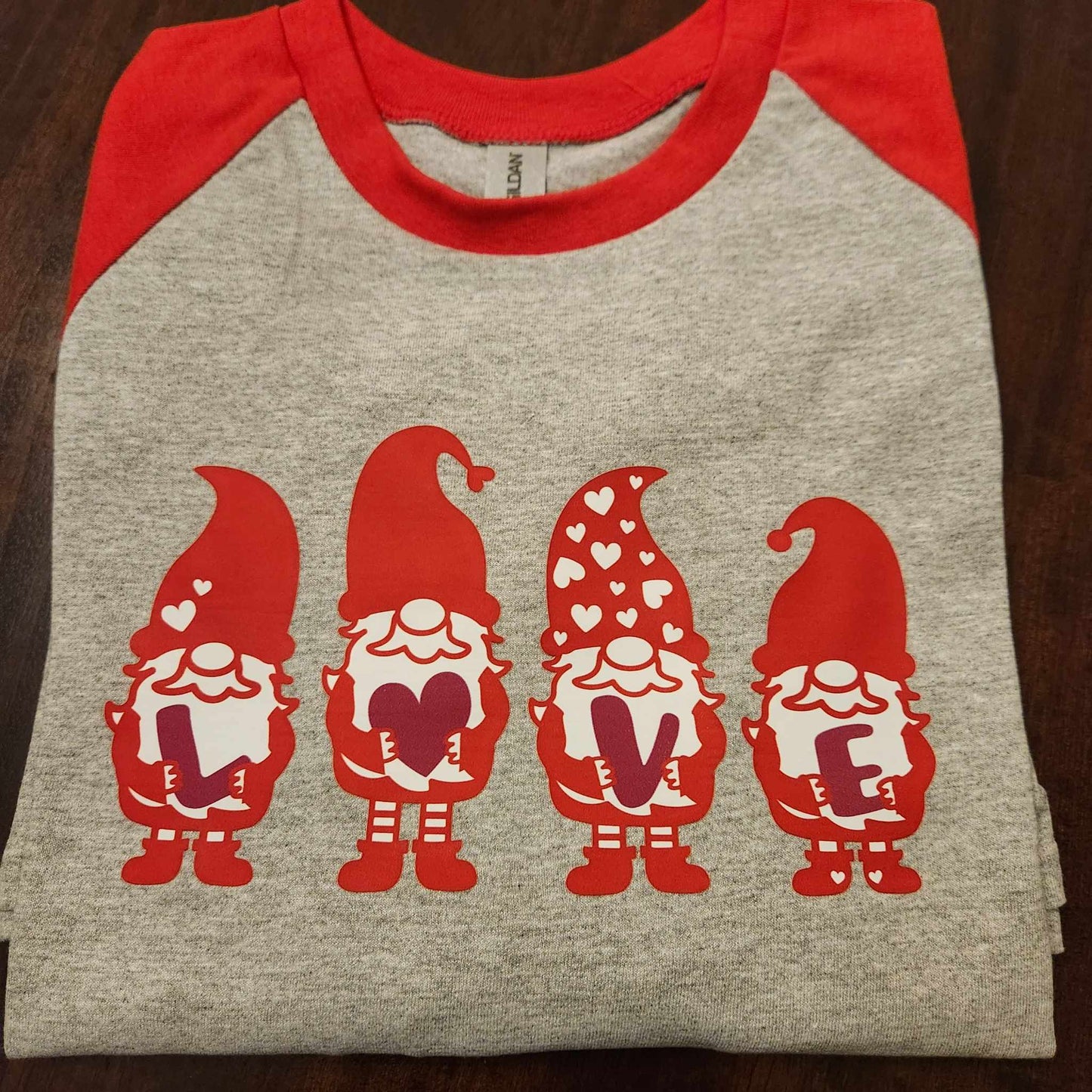 Red Raglan Valentine Gnome Shirt