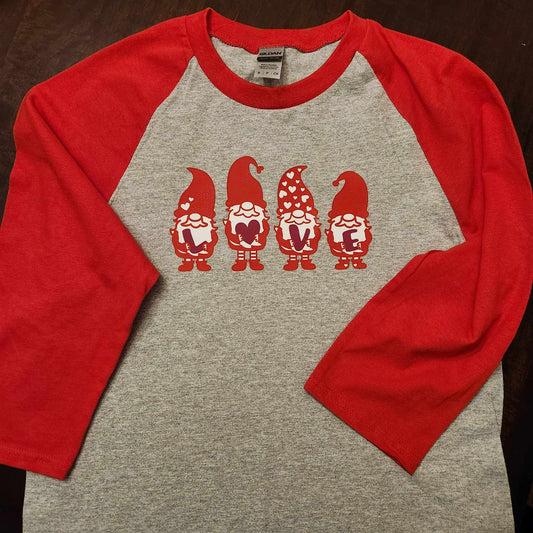 Red Raglan Valentine Gnome Shirt