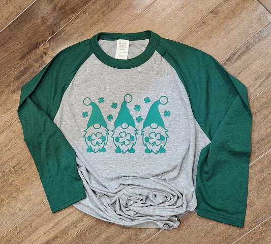 Green Raglan St. Patty's Gnome Shirt