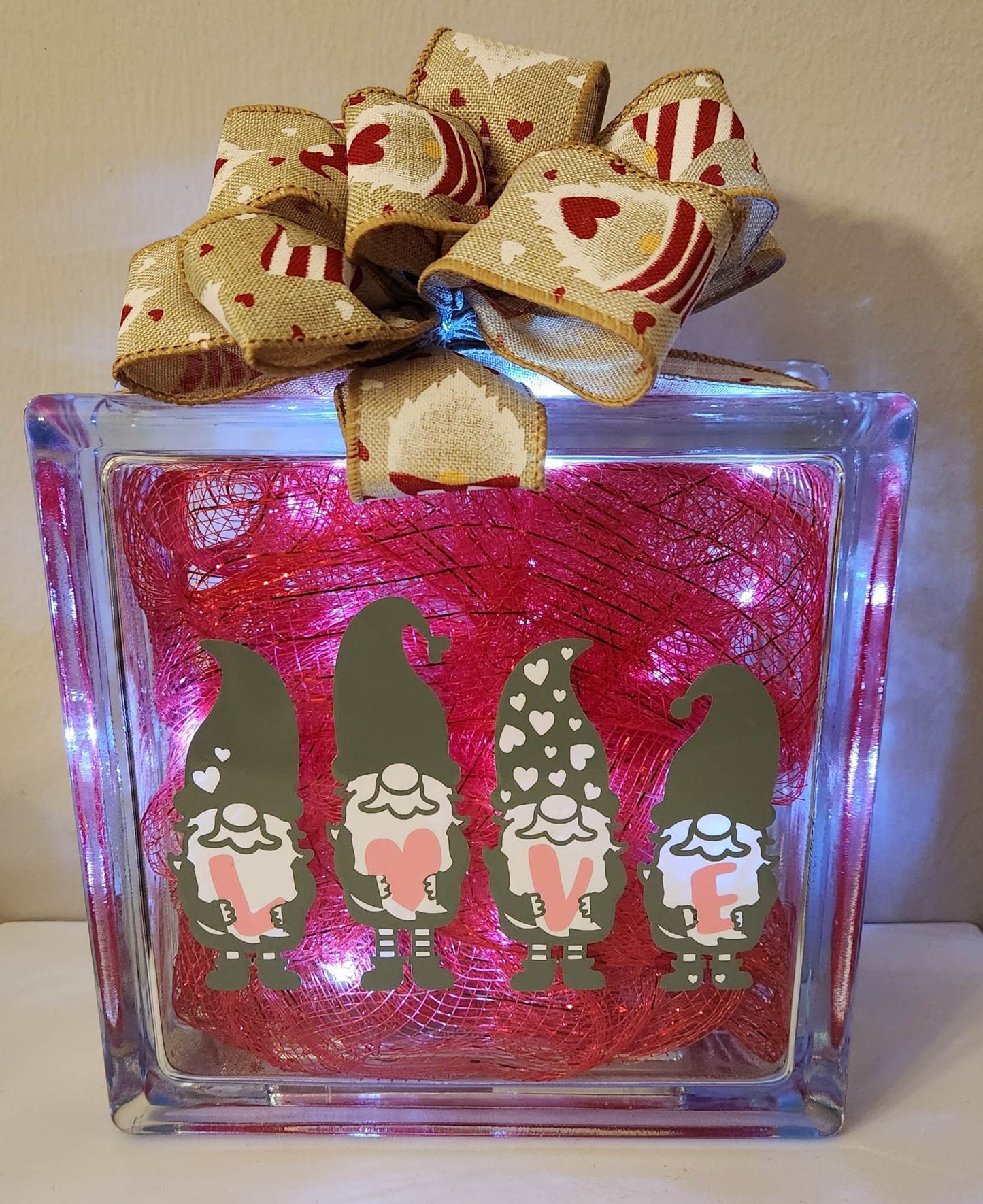 Valentine Gnome Glass Block